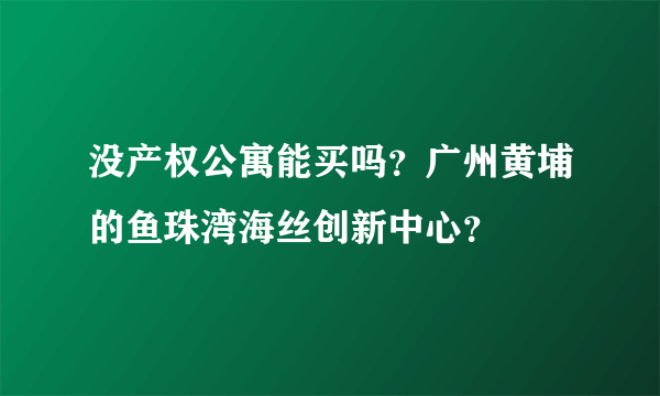 没产权公寓能买吗？广州黄埔的鱼珠湾海丝创新中心？