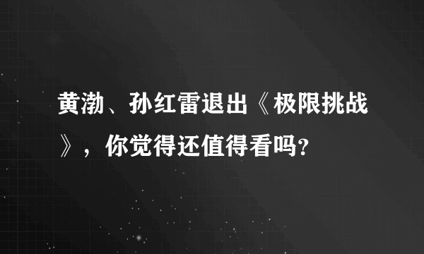 黄渤、孙红雷退出《极限挑战》，你觉得还值得看吗？