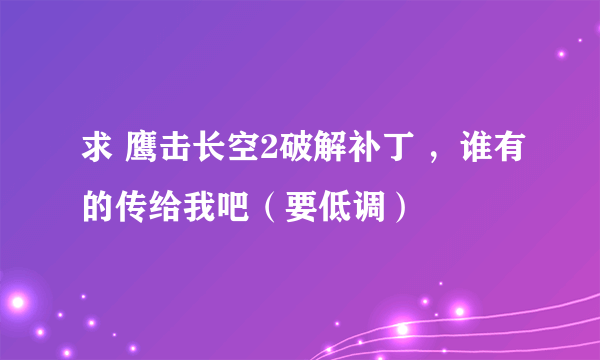 求 鹰击长空2破解补丁 ，谁有的传给我吧（要低调）