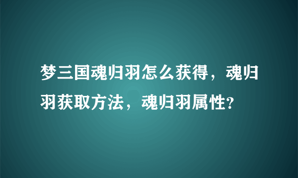 梦三国魂归羽怎么获得，魂归羽获取方法，魂归羽属性？