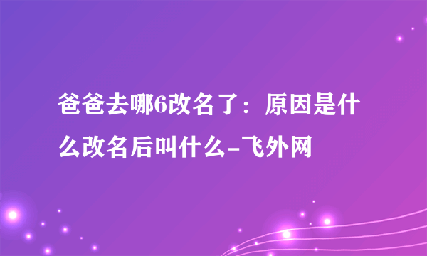 爸爸去哪6改名了：原因是什么改名后叫什么-飞外网