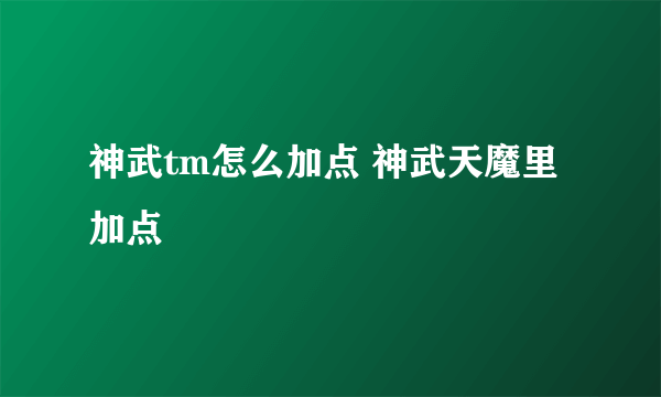 神武tm怎么加点 神武天魔里加点