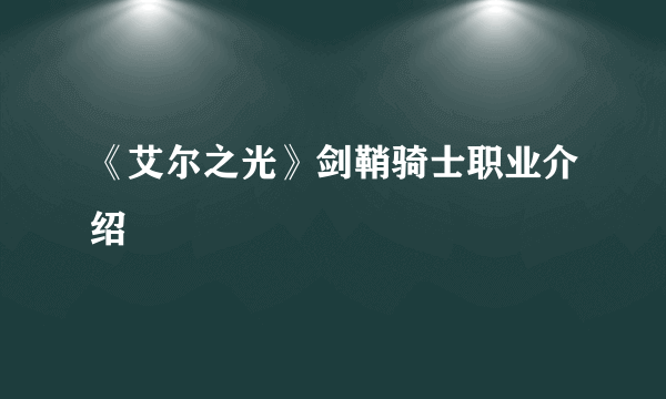 《艾尔之光》剑鞘骑士职业介绍