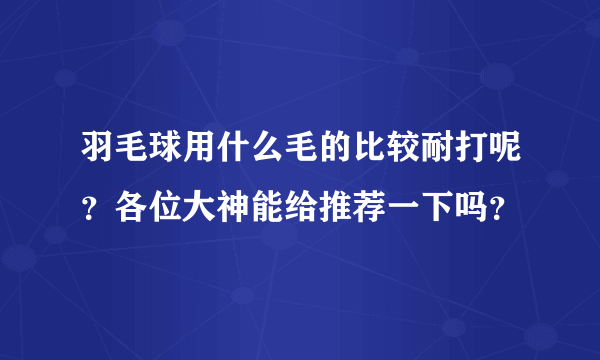 羽毛球用什么毛的比较耐打呢？各位大神能给推荐一下吗？