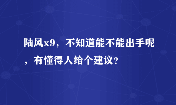 陆风x9，不知道能不能出手呢，有懂得人给个建议？