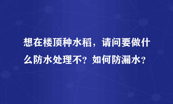 想在楼顶种水稻，请问要做什么防水处理不？如何防漏水？