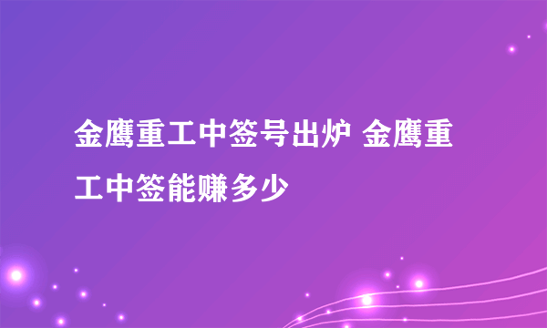 金鹰重工中签号出炉 金鹰重工中签能赚多少