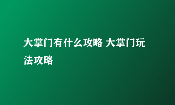 大掌门有什么攻略 大掌门玩法攻略