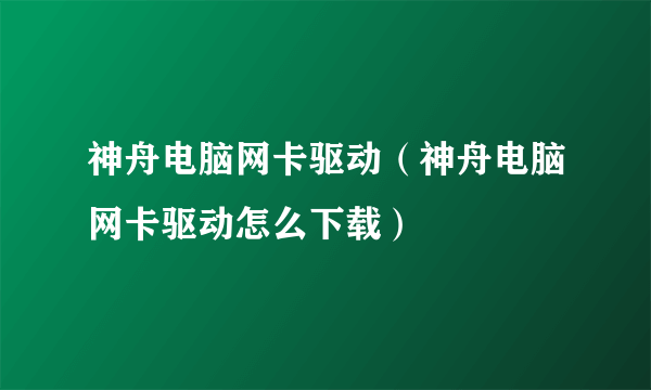 神舟电脑网卡驱动（神舟电脑网卡驱动怎么下载）