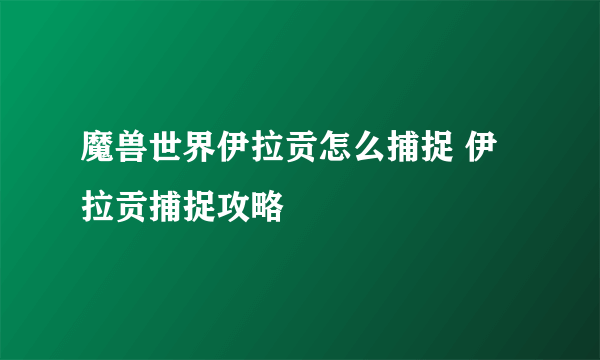 魔兽世界伊拉贡怎么捕捉 伊拉贡捕捉攻略