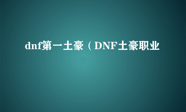 dnf第一土豪（DNF土豪职业