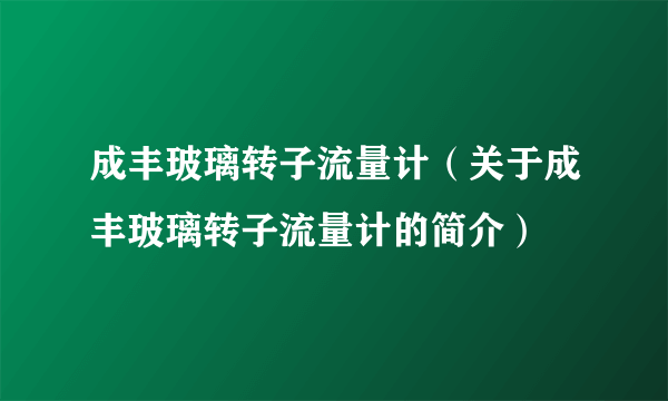 成丰玻璃转子流量计（关于成丰玻璃转子流量计的简介）