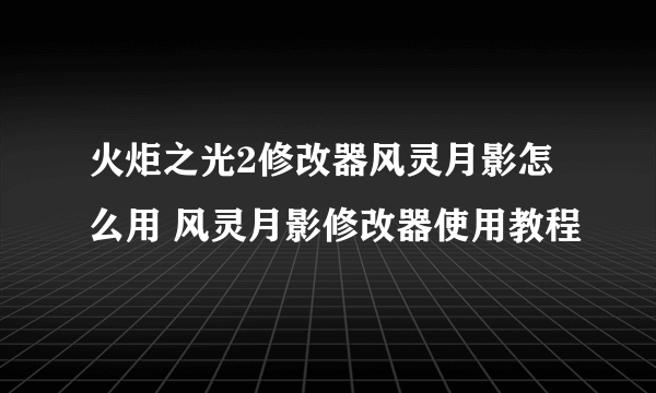 火炬之光2修改器风灵月影怎么用 风灵月影修改器使用教程