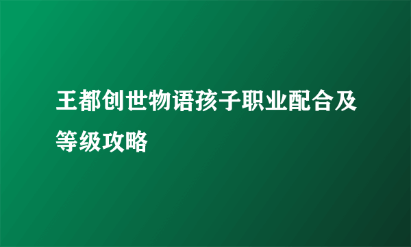 王都创世物语孩子职业配合及等级攻略