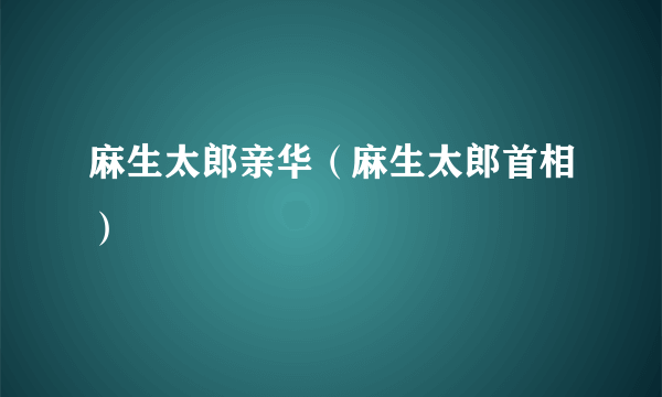 麻生太郎亲华（麻生太郎首相）