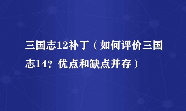 三国志12补丁（如何评价三国志14？优点和缺点并存）