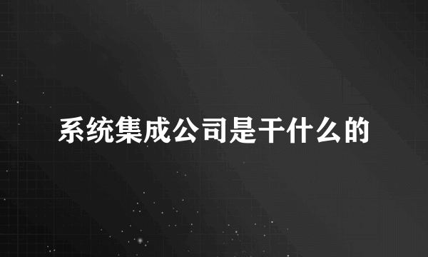 系统集成公司是干什么的