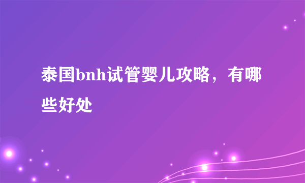 泰国bnh试管婴儿攻略，有哪些好处