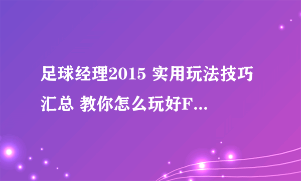 足球经理2015 实用玩法技巧汇总 教你怎么玩好FM2015