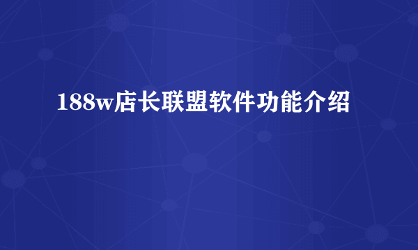 188w店长联盟软件功能介绍