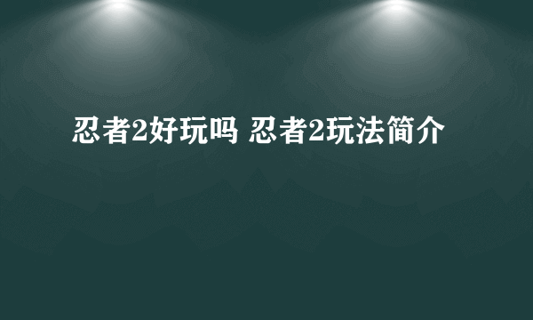 忍者2好玩吗 忍者2玩法简介