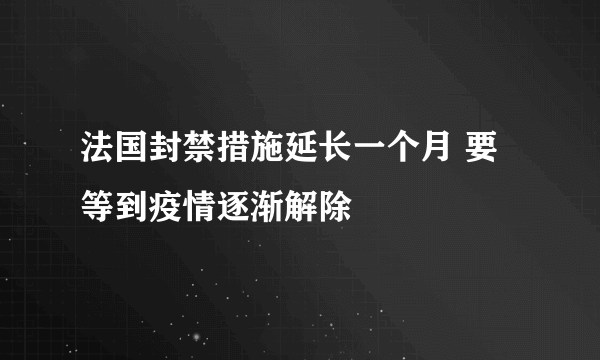 法国封禁措施延长一个月 要等到疫情逐渐解除