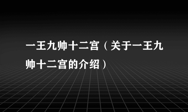 一王九帅十二宫（关于一王九帅十二宫的介绍）