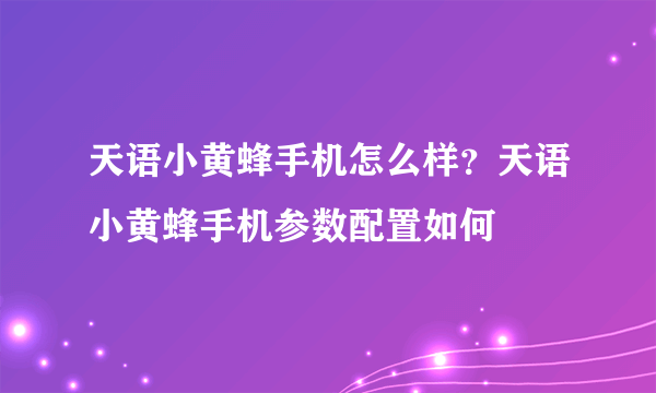 天语小黄蜂手机怎么样？天语小黄蜂手机参数配置如何