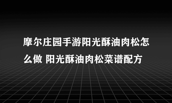 摩尔庄园手游阳光酥油肉松怎么做 阳光酥油肉松菜谱配方