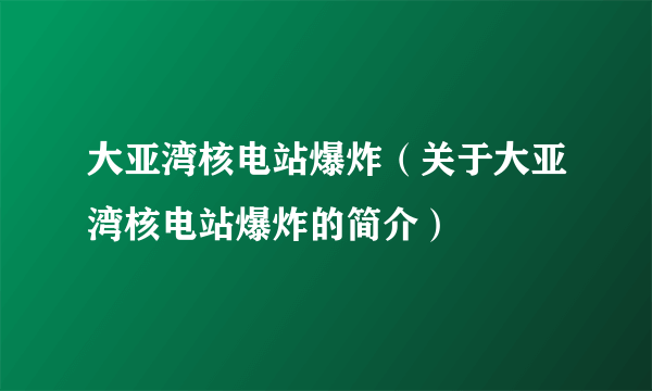 大亚湾核电站爆炸（关于大亚湾核电站爆炸的简介）