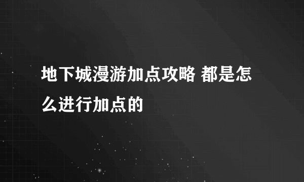 地下城漫游加点攻略 都是怎么进行加点的