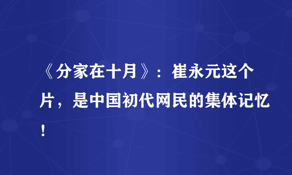 《分家在十月》：崔永元这个片，是中国初代网民的集体记忆！