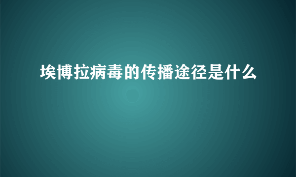 埃博拉病毒的传播途径是什么