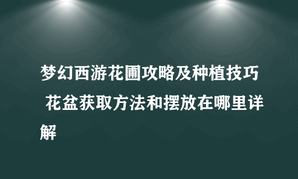 梦幻西游花圃攻略及种植技巧 花盆获取方法和摆放在哪里详解