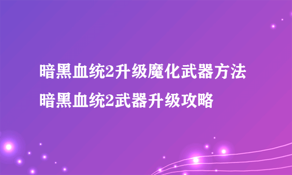 暗黑血统2升级魔化武器方法 暗黑血统2武器升级攻略