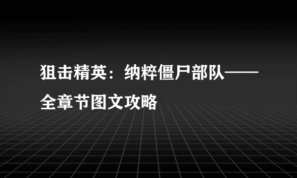 狙击精英：纳粹僵尸部队——全章节图文攻略