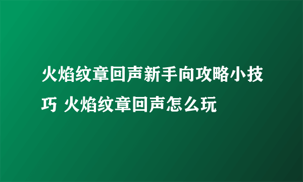 火焰纹章回声新手向攻略小技巧 火焰纹章回声怎么玩