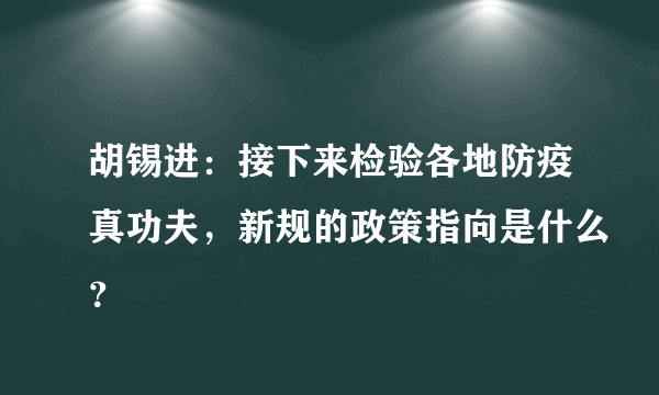 胡锡进：接下来检验各地防疫真功夫，新规的政策指向是什么？