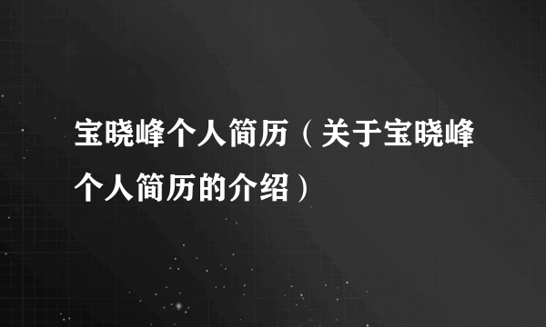 宝晓峰个人简历（关于宝晓峰个人简历的介绍）