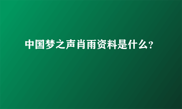 中国梦之声肖雨资料是什么？