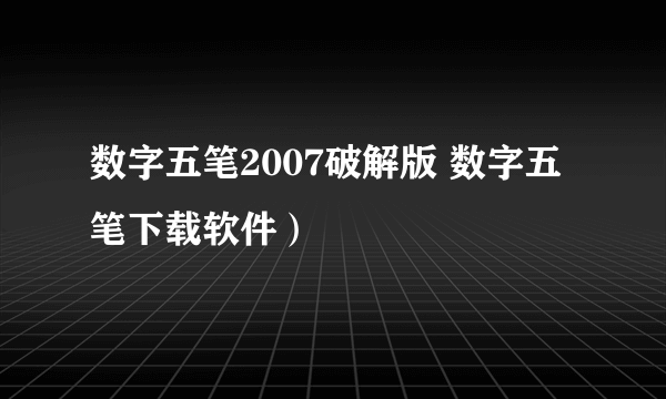 数字五笔2007破解版 数字五笔下载软件）