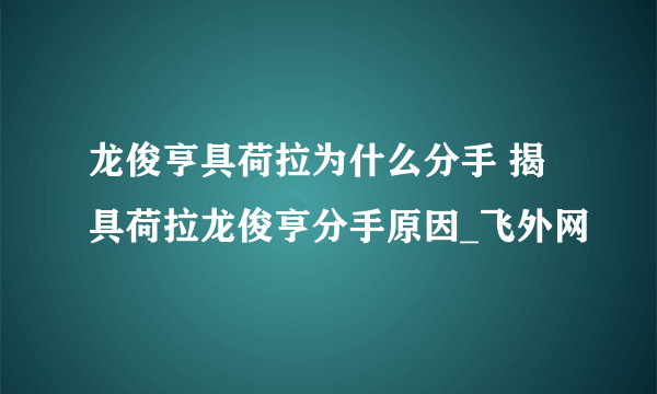 龙俊亨具荷拉为什么分手 揭具荷拉龙俊亨分手原因_飞外网