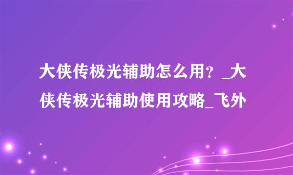 大侠传极光辅助怎么用？_大侠传极光辅助使用攻略_飞外