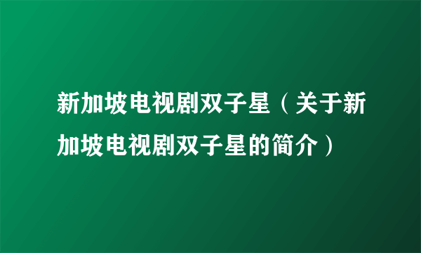 新加坡电视剧双子星（关于新加坡电视剧双子星的简介）