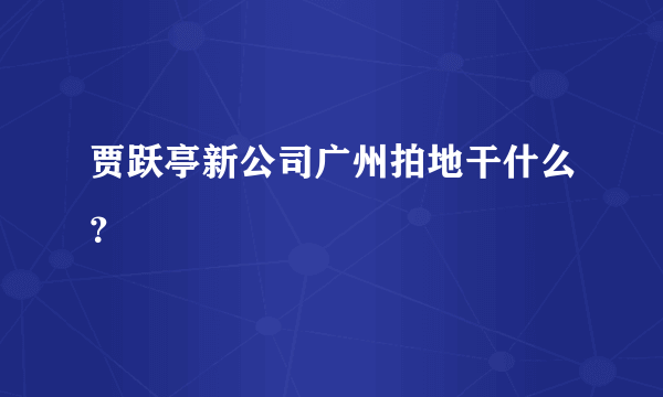 贾跃亭新公司广州拍地干什么？