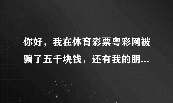 你好，我在体育彩票粤彩网被骗了五千块钱，还有我的朋友也都被了好多钱，这件事应该去哪里报警