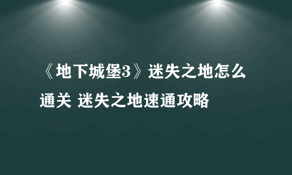 《地下城堡3》迷失之地怎么通关 迷失之地速通攻略