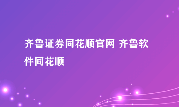 齐鲁证券同花顺官网 齐鲁软件同花顺