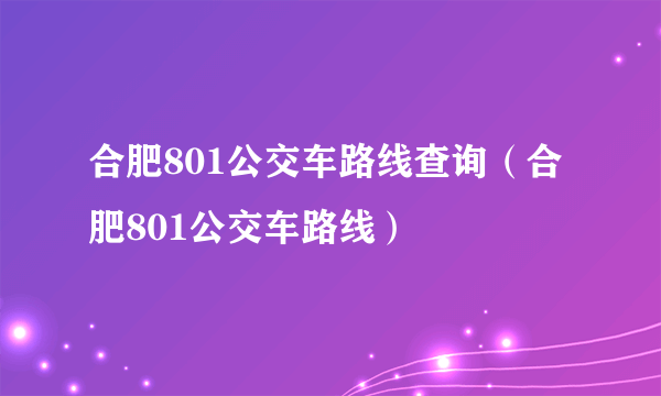 合肥801公交车路线查询（合肥801公交车路线）