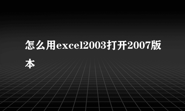 怎么用excel2003打开2007版本